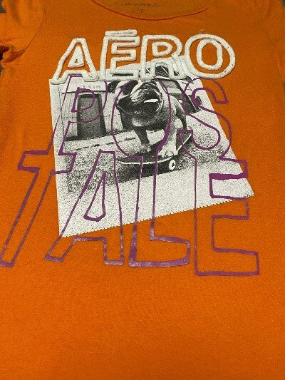 Aéropostale T-Shirt Puppie Dog Crew Neck Short Sleeves Orange Tee Small Top