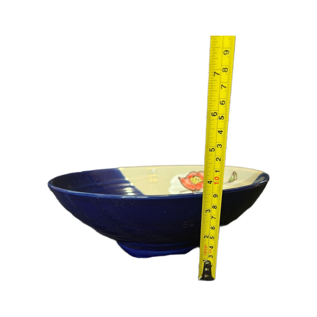 WCL Pottery Serving Bowl Lotus Floral Accent Blue Cream Vegetables Pasta Dish