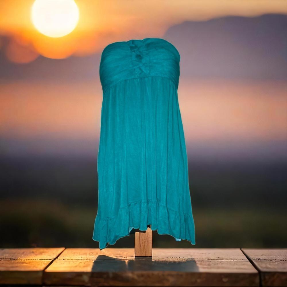 Alya Stunning Teal Carefree Summer Strapless Mini Dress Size S