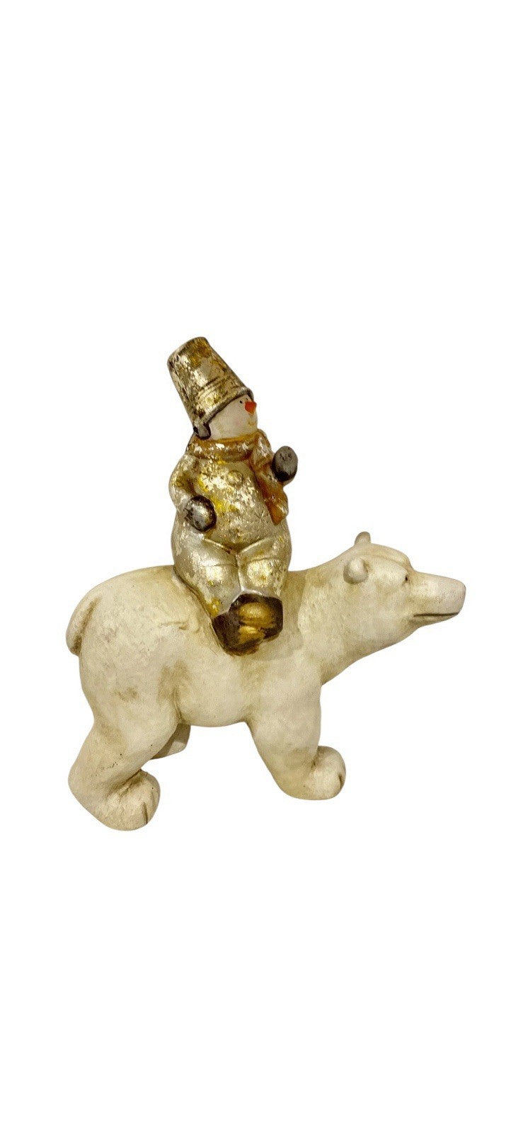 Vintage SEYMOUR MANN Snowman Riding On Polar Bear Winter Ceramic Home Accent 9"H