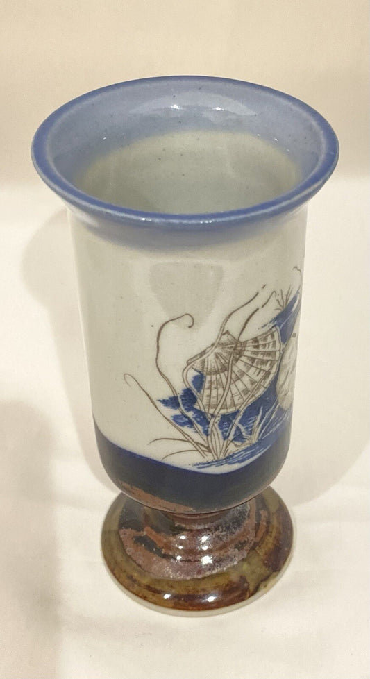 Vintage Otagiri Footed Pedestal Mug Seashell Irish Cup Stoneware 5 1/2" H