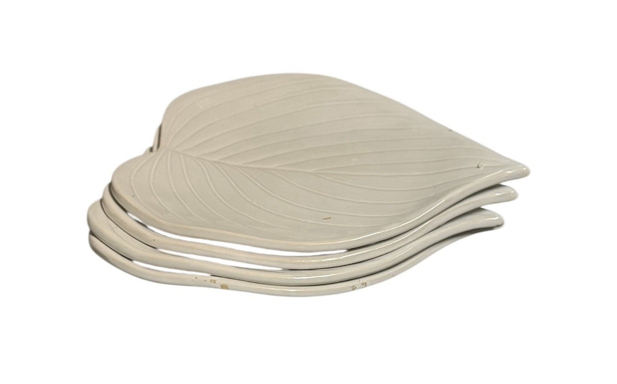 Napa Home & Garden 8pc Leaf Plates Set – 4 Large 8.5” & 4 Small 5” White Ceramic