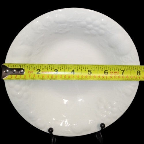 Gibson Designs FLOURISH 2-Soup Bowls 8 1/8” D White Embossed Fruit Border Coupe