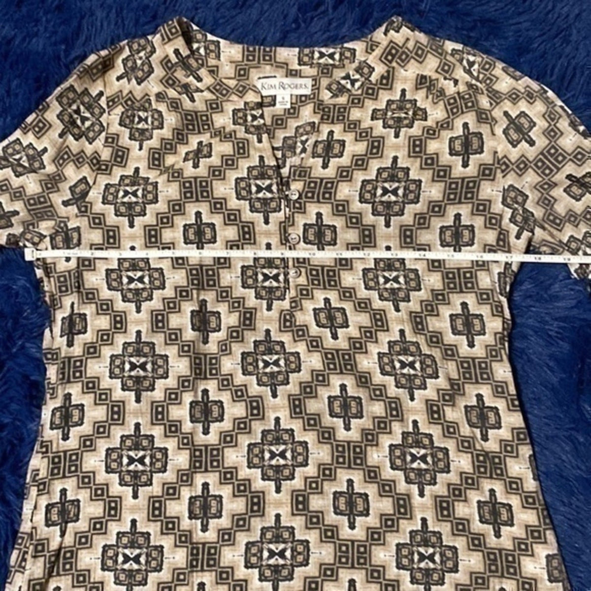Kim Rogers Blouse Tan Black & Brown Top Small