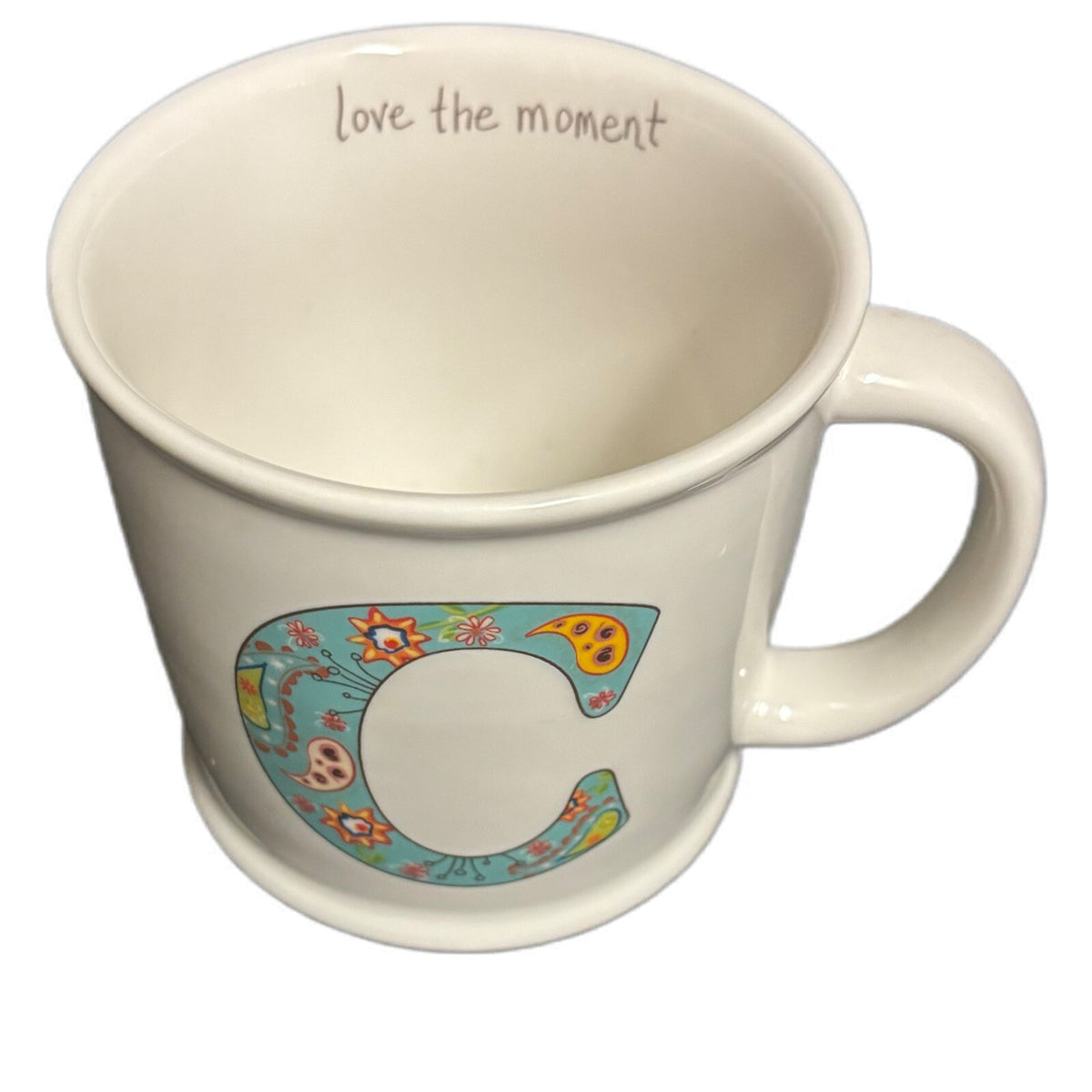 Natural Life Mug Letter C Love The Moment Initial Monogram Floral Coffee Tea Cup