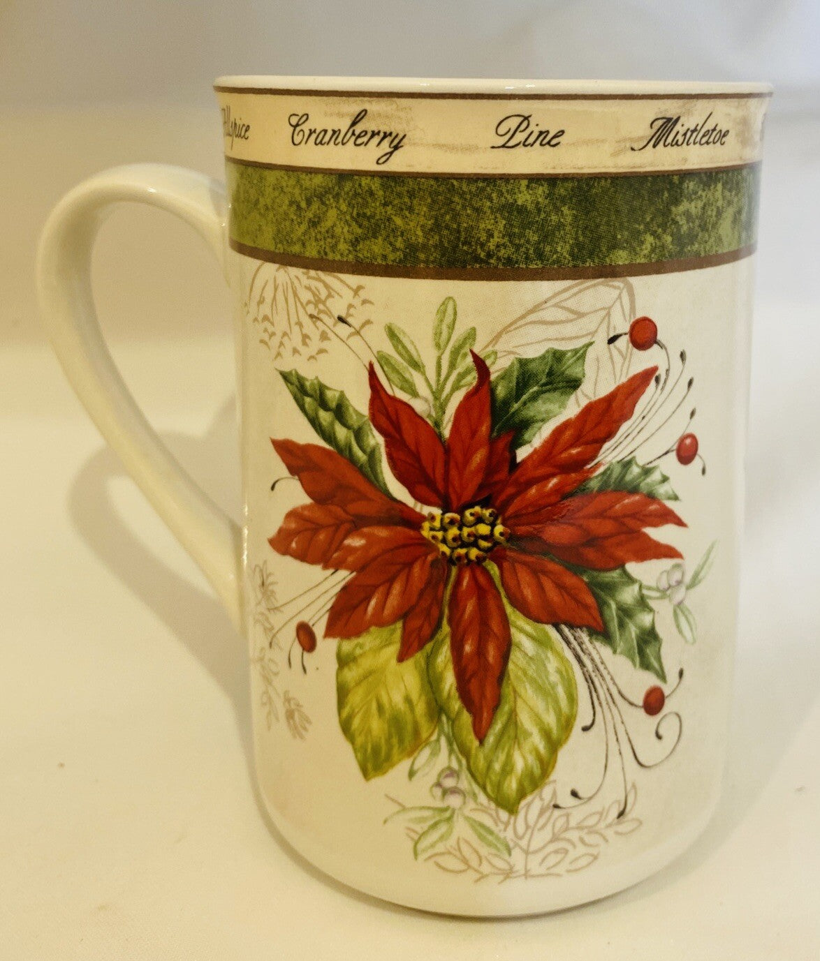 American Atelier HOLIDAY BOUQUET Mugs Poinsettia 4 Stoneware Coffee Cups 5011