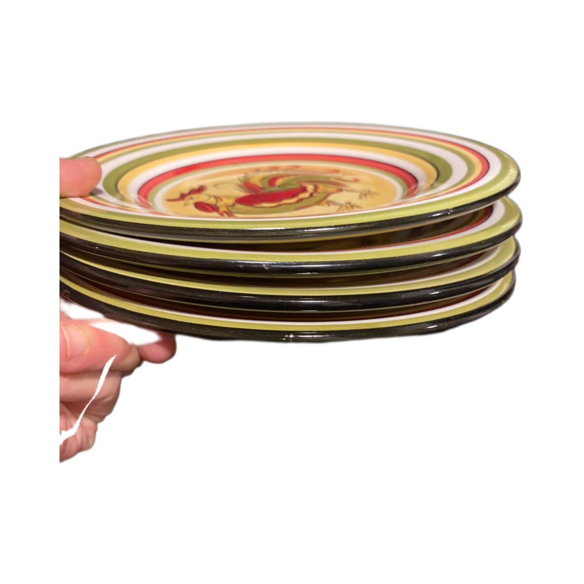 RAFEAL ROOSTER Hand Painted Salad Luncheon 4-Plates Tabletops Gallery Farmhouse