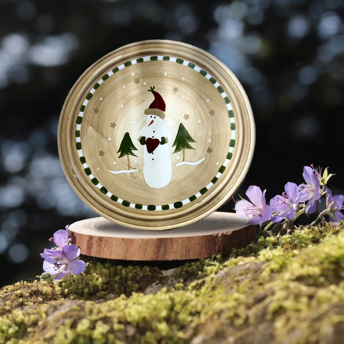 Sonoma Life Style TRIVET Snowman Christmas Trees Holidays Winter Round Ceramic