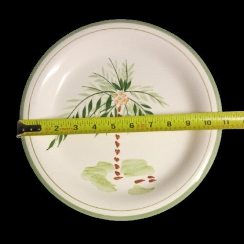 Gibson Designs PALM COURT Dinner Plate White 10 ¾" D Green Palm Tree Green Trim