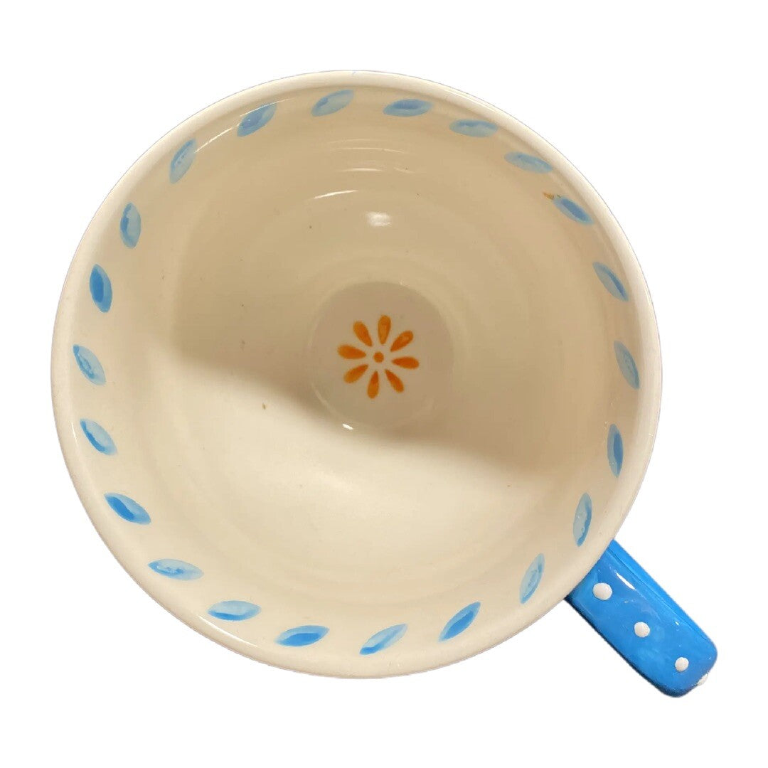 Coastline Imports Artistic Accents Ceramic Floral Coffee Mug Blue Handle Tea Cup