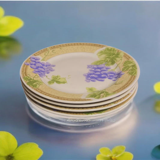 Gibson Designs FRUIT GROVE 4-Salad Plates Dessert Dish Grapes Leaves