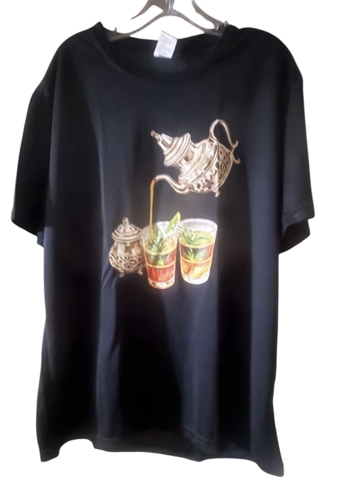 Moroccan Mint Tea Graphic T-Shirt XL Black Lightweight Polyester Unisex Tee