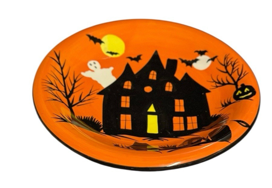 Set of 4 Sakura Haunted Hideaway Halloween Plates 8” Orange Cats Ghost Pumpkins