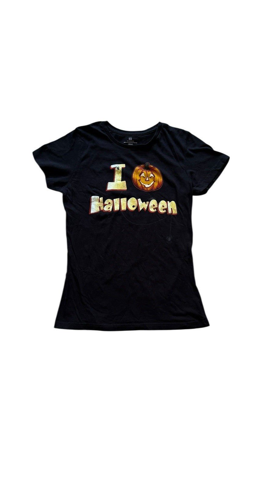 I Love Halloween Pumpkin Graphic Black T-Shirt Girls Size Small 4-6 Cotton
