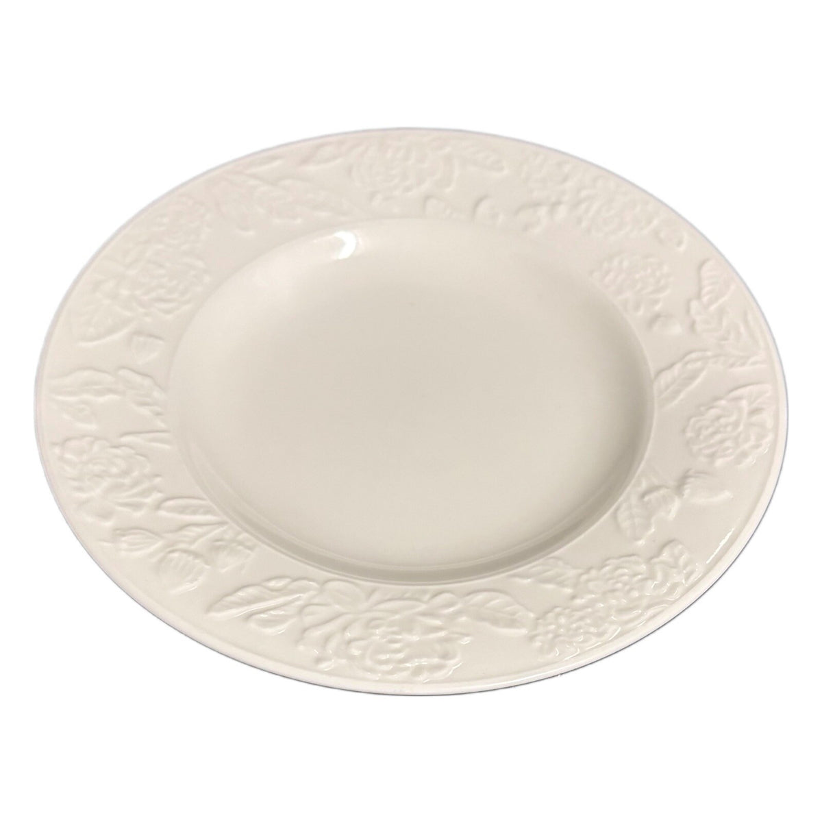 Martha Stewart VINTAGE ROSE 4-Salad Plates Embossed White Dessert Ceramic Dish