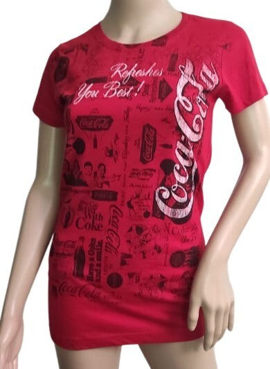 Coca Cola T-Shirt Refreshes you Best-Crew Neck Red White Black Short Sleeves MD.