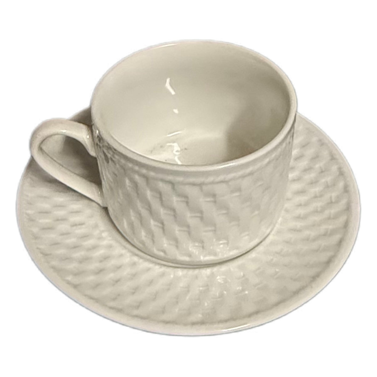 Oneida Gourmet Collection Wicker Set of 4 Cups & Saucers White Basket Weave