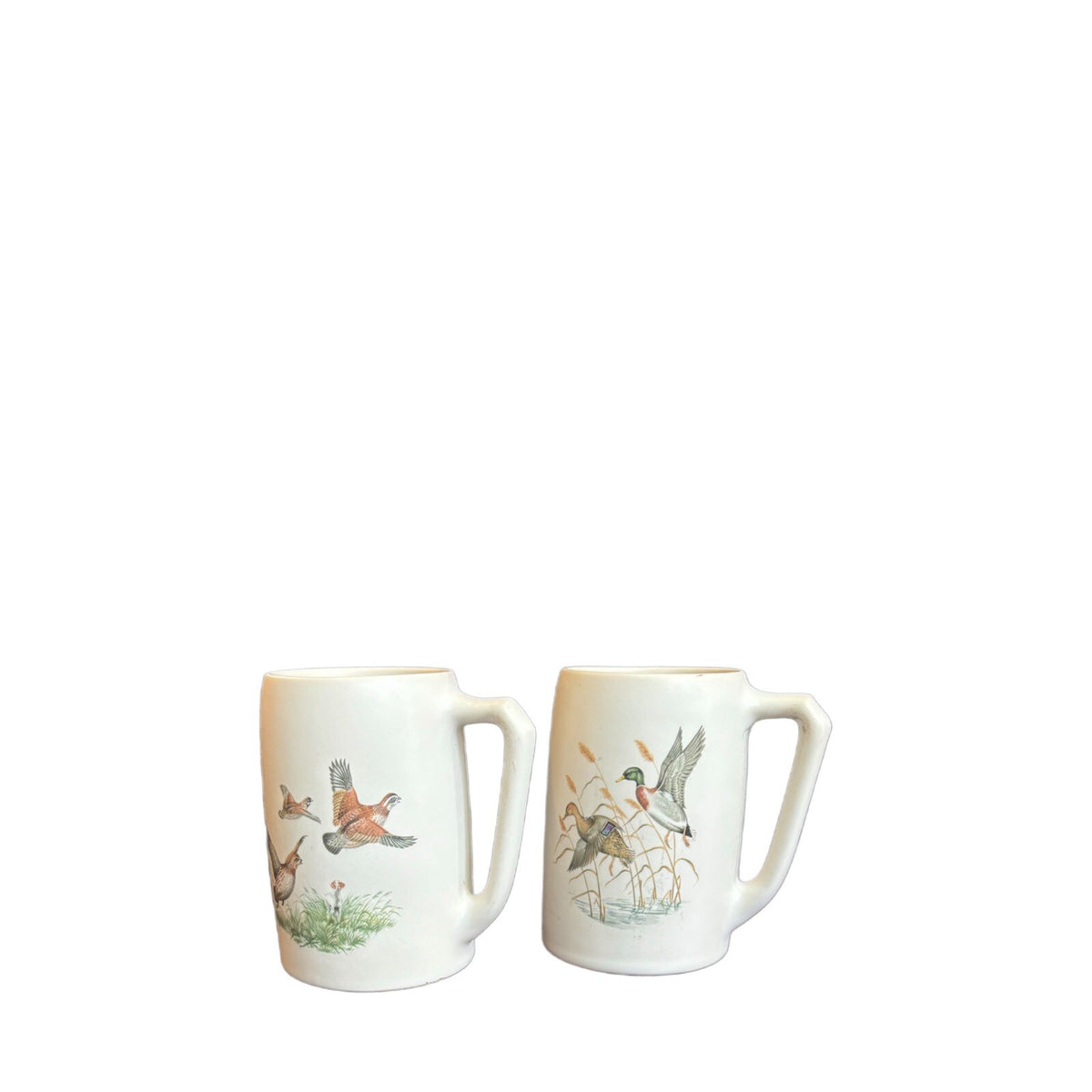 Vintage Mugs 2-Pheasants Quail Dog Hyalyn USA Pottery Ceramic Cups Game Birds
