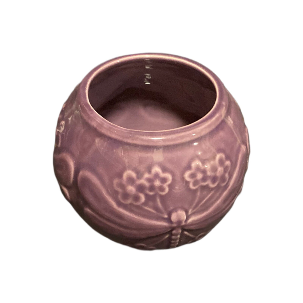 World Market DRAGONFLY Creamer & Sugar Bowl No Lid Dark Purple Majolica Embossed