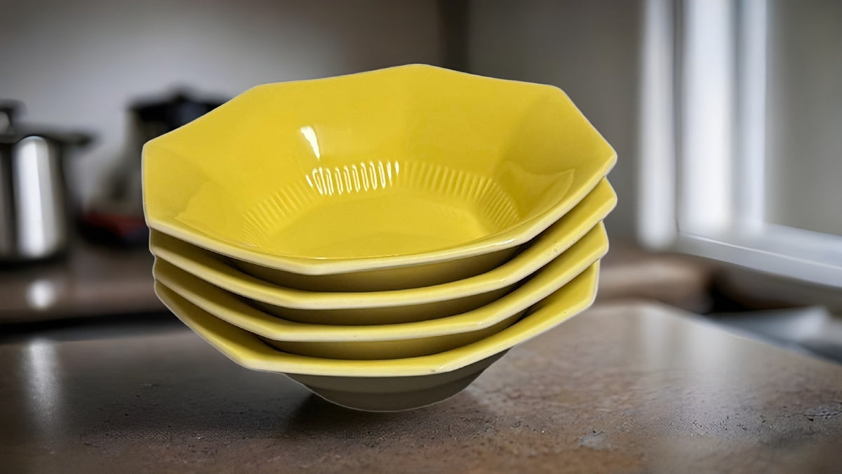 Nikko Daffodil Octagonal Soup Cereal Bowls Set of 4 6 7/8” Yellow Japan
