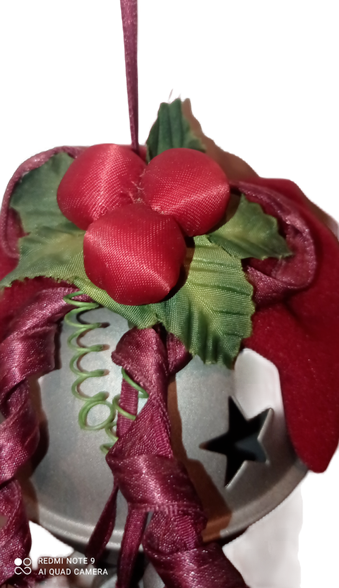 Vintage Russ Jingle Bell Metal Ornament Bow and Red Ribbon Made in Taiwan