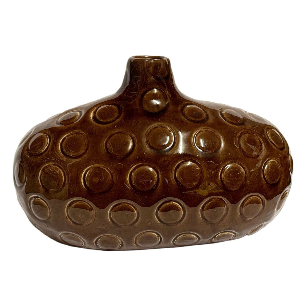 Modern Brown Ceramic Bud Vase 10"x6” | Mid Century Style Textured Pottery Decor