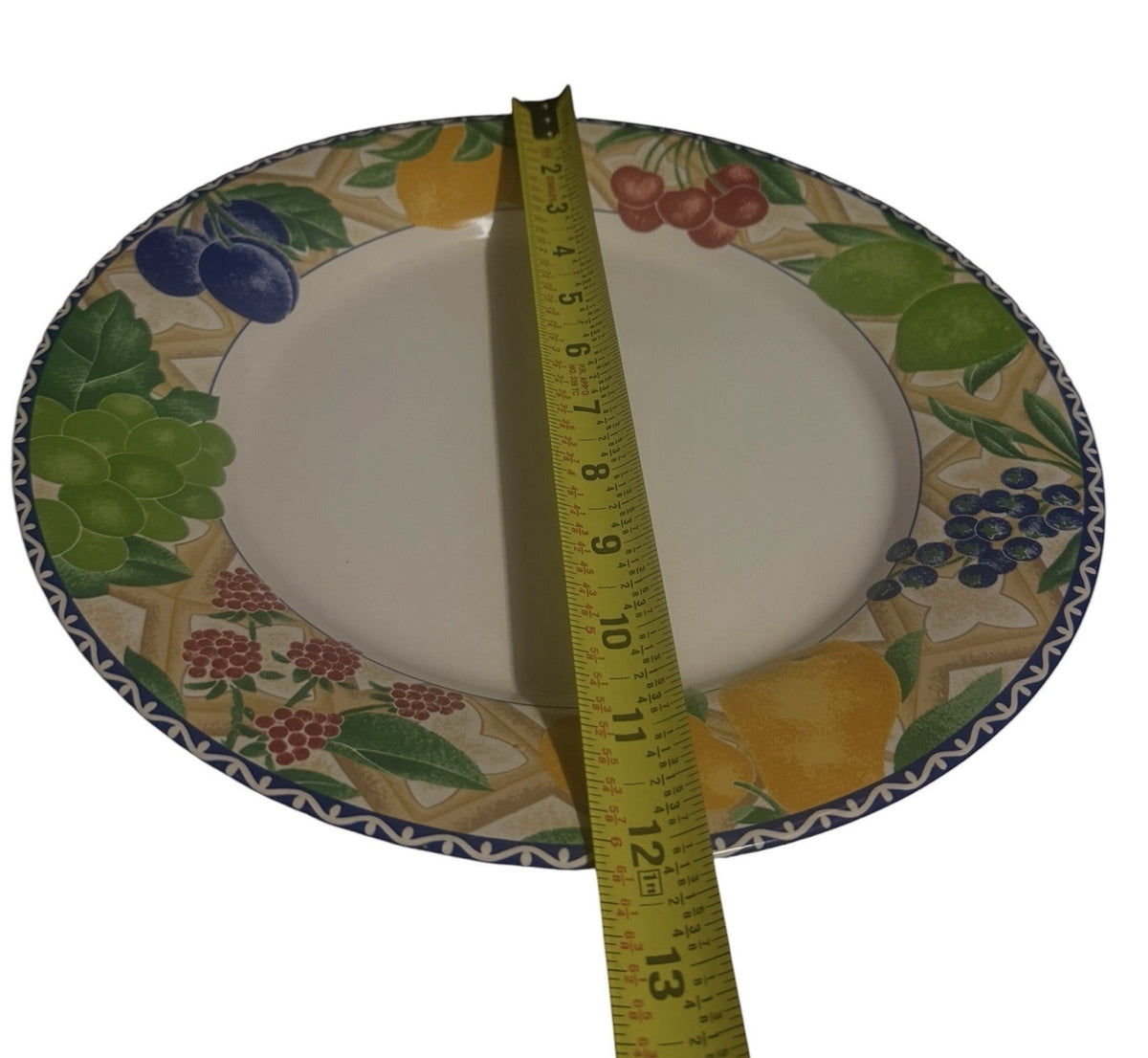 Sango Delight 4869 Chop Plate Platter Fruit Border 12.25" Stoneware Vintage