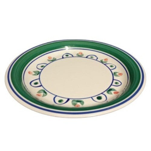 Gibson Designs PRIMROSE 4-Dinner Plates 10 ½”  Floral Blue Green Bands Ceramic