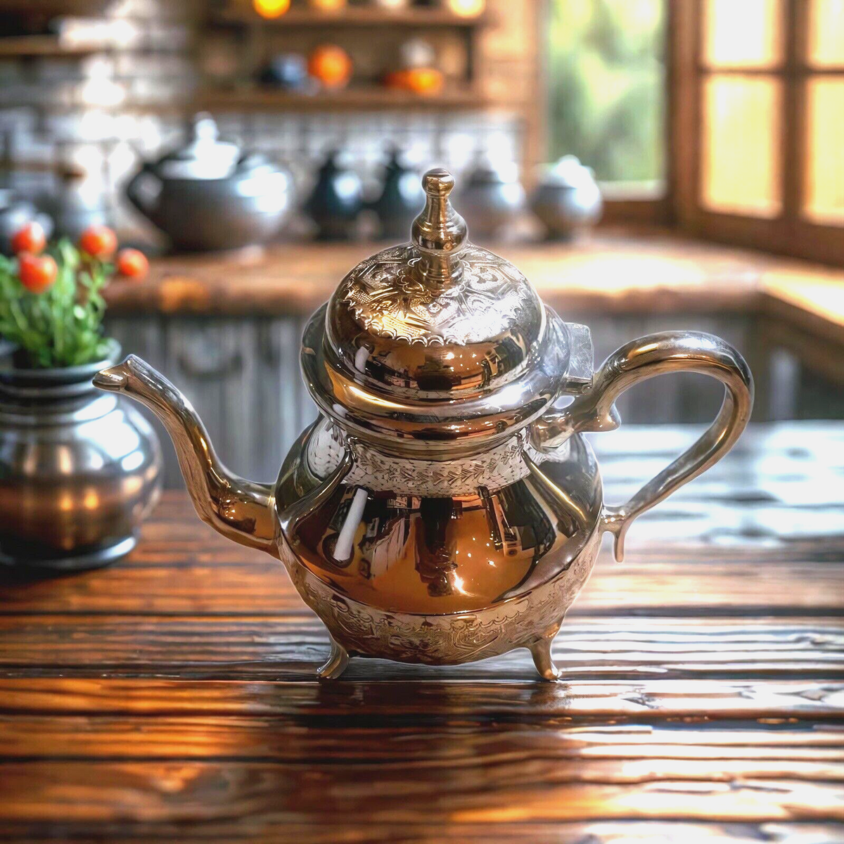 Moroccan Teapot Artisan Handcrafted Silver  Design Intricate Engraved