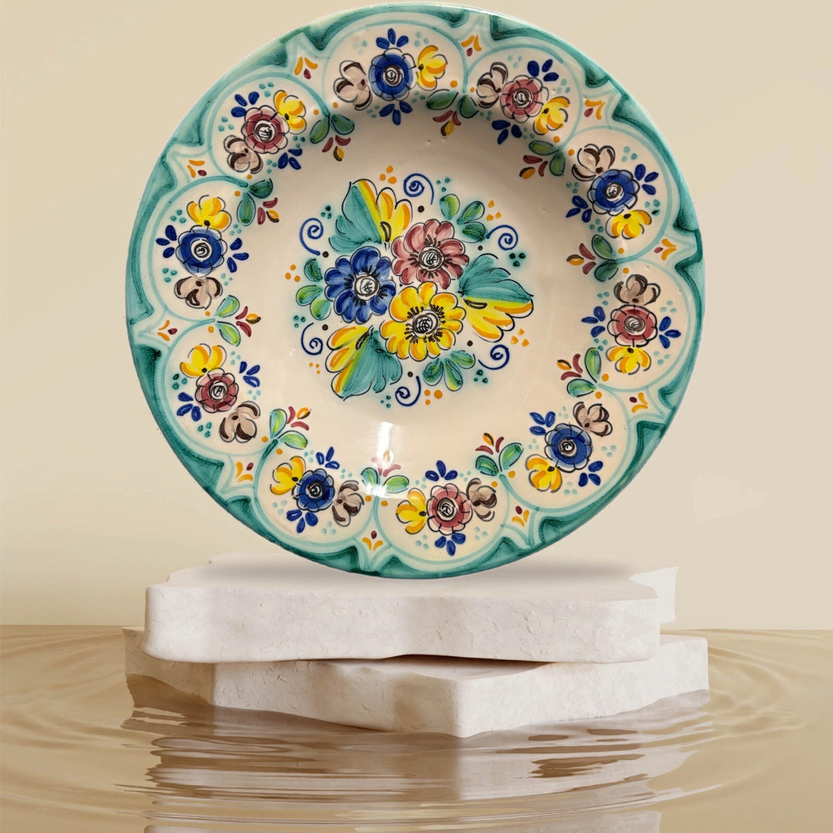 CERVANTES Burguillos Toledo Wall Hanging Bowl Spain Ceramic Hand Painted Floral