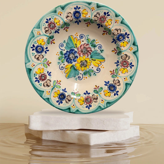 CERVANTES Burguillos Toledo Wall Hanging Bowl Spain Ceramic Hand Painted Floral
