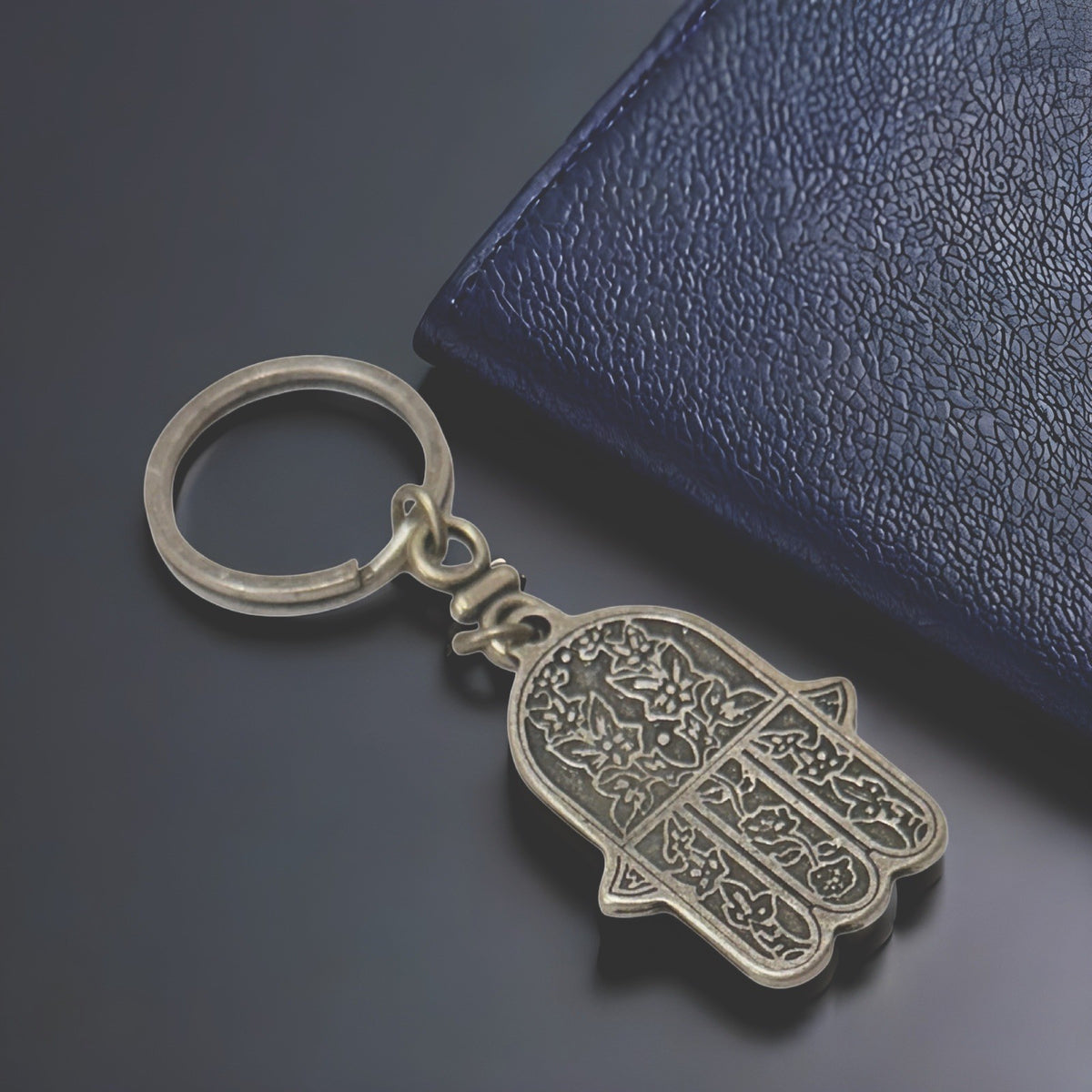 Vintage Moroccan Hamsa Hand Keychain Souvenir du Maroc Silver Tone Key Ring
