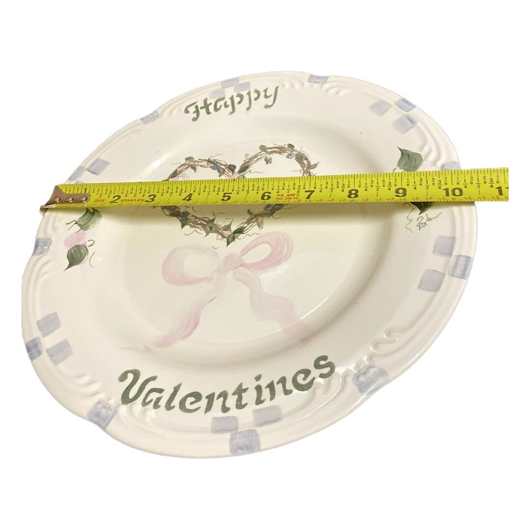 Pfaltzgraff Happy Valentines 10.5” Dinner Plate Heart Wreath Pink Bow