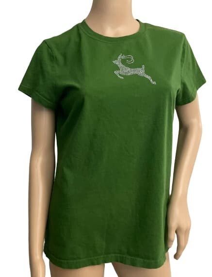 T-Shirt Embossed Deer Target Embellished Tee Woman Girl Top Green L