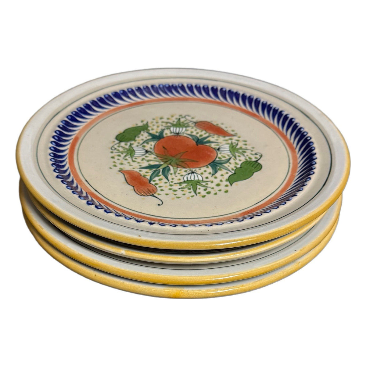 Vintage Set of 4 Erandi Tonala Mexico Hand-Painted Dinner Plates Toscana 11”D