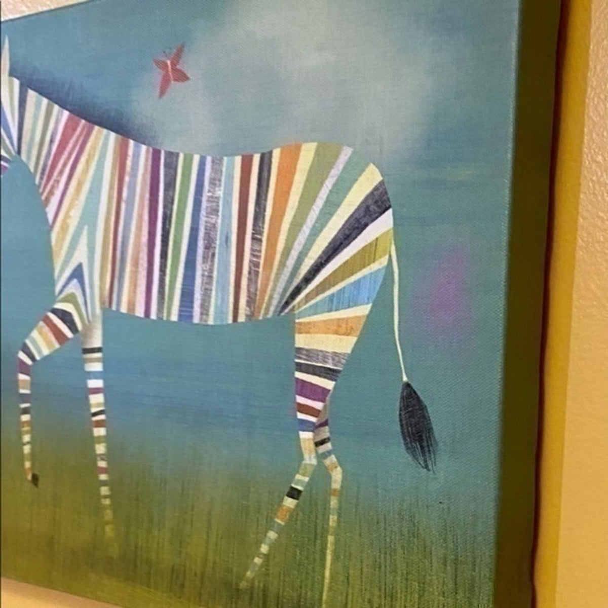 Oopsy Daisy too Rainbow Zebra stretched Canvas Wall Art  Print 14” W x 10”H