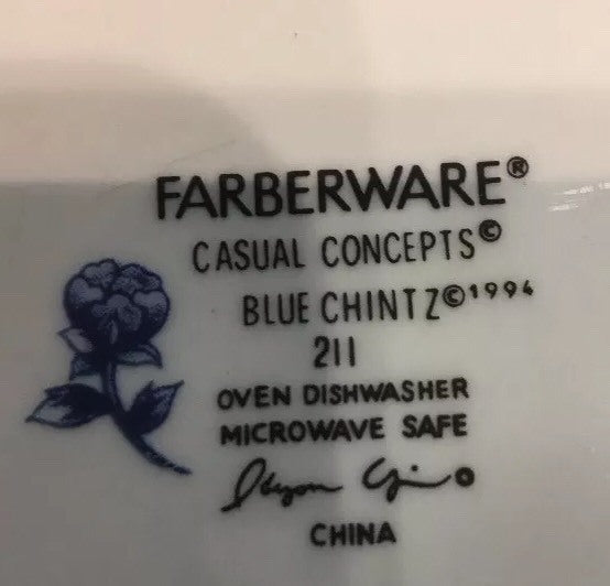 Farberware Blue Chintz 211 Floral Cup & Saucer Set of 4 Casual Concepts 1994