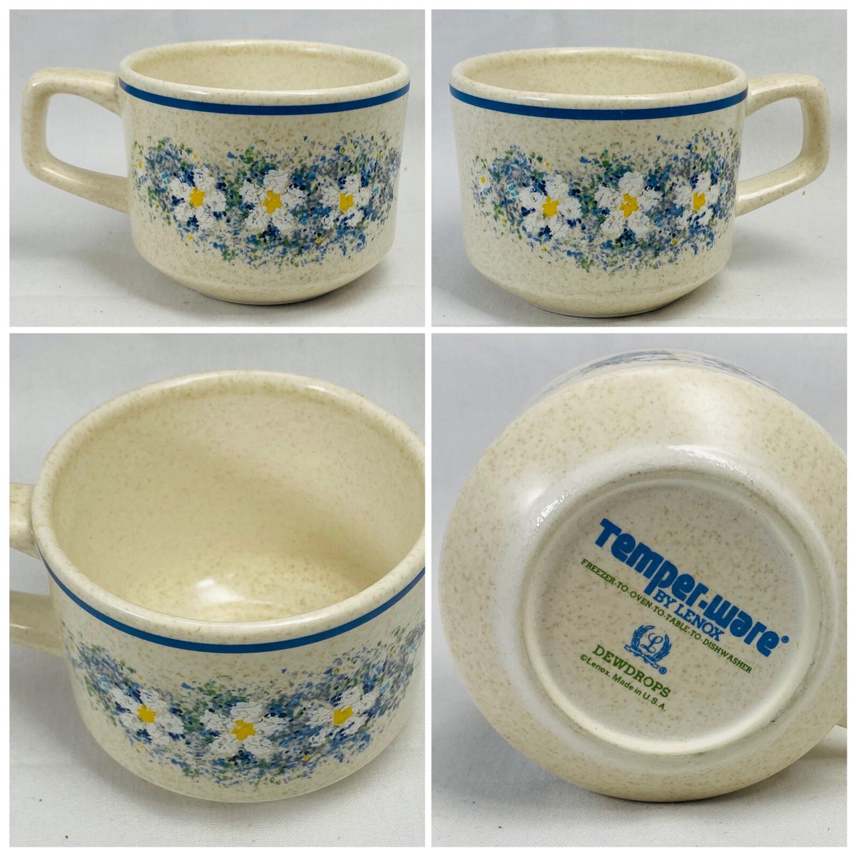 Lenox Temper-ware "DEWDROPS" Coffee Cup Saucer Freezer to Oven To Table 3 1/4"D