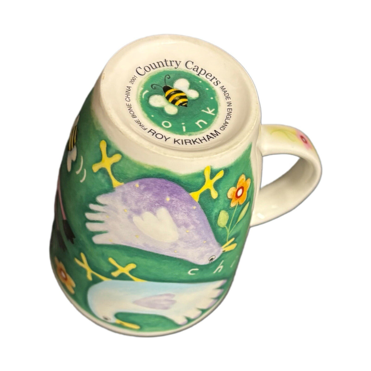 Roy Kirkham 4-Mugs COUNTRY CAPERS Farm Pig  Birds Floral OINK Bone China England