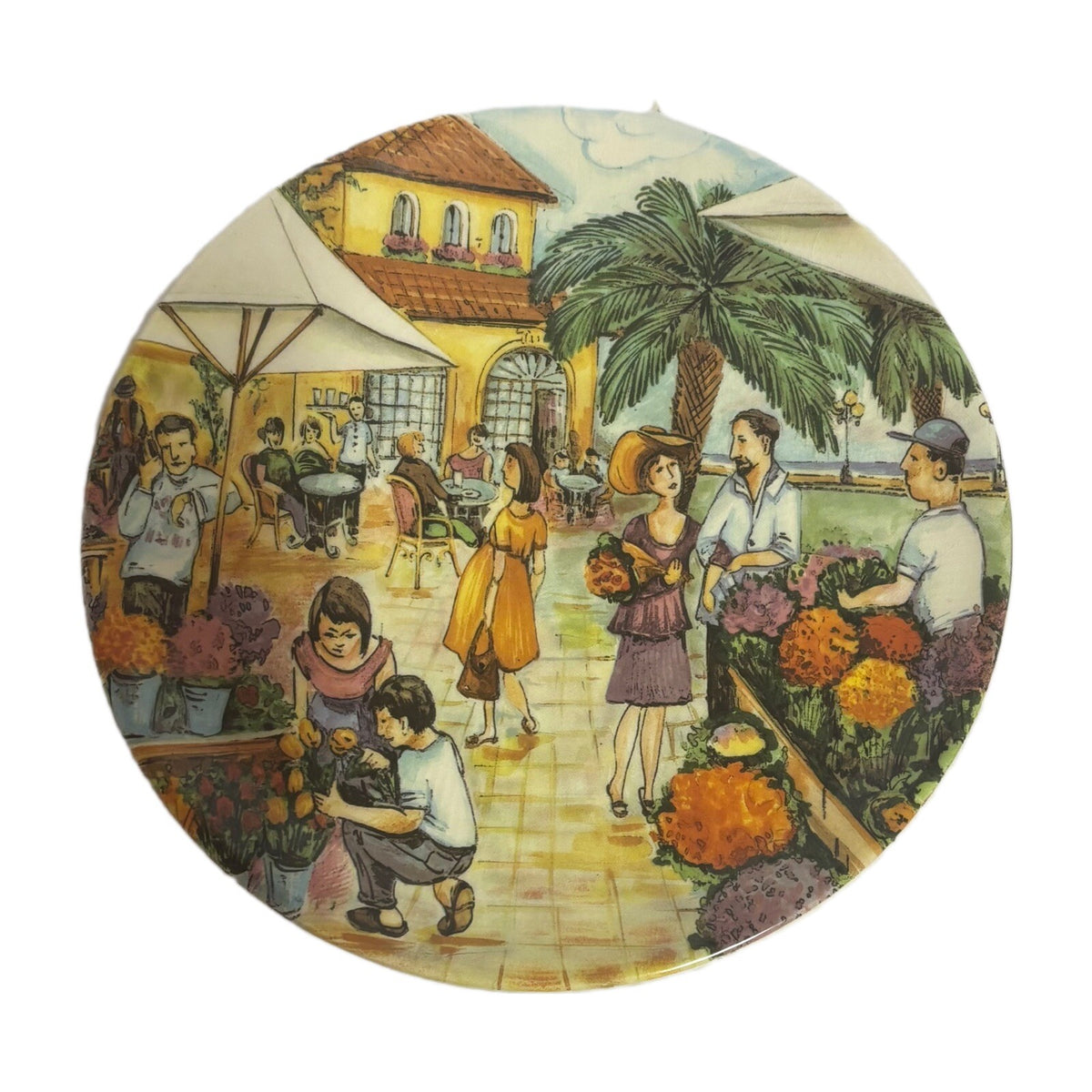 Vintage MARKET SCENE 3-Salad Plates Dessert Appetizer Dish Italy 8 1/4" D