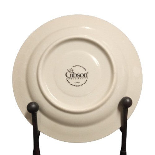 Gibson Designs ROSELAND 6-Cups & 6-Saucers Pink Roses Tan Body Pink Trim Ceramic