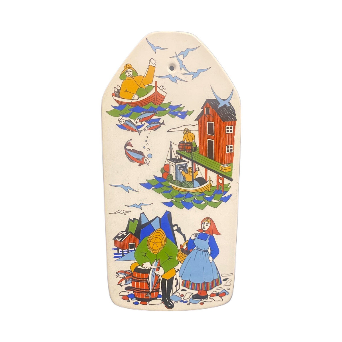 TORSKEFISKE Gerd Design Trivet Hand Painted Fishing Porcelain Wall Plaque Norway