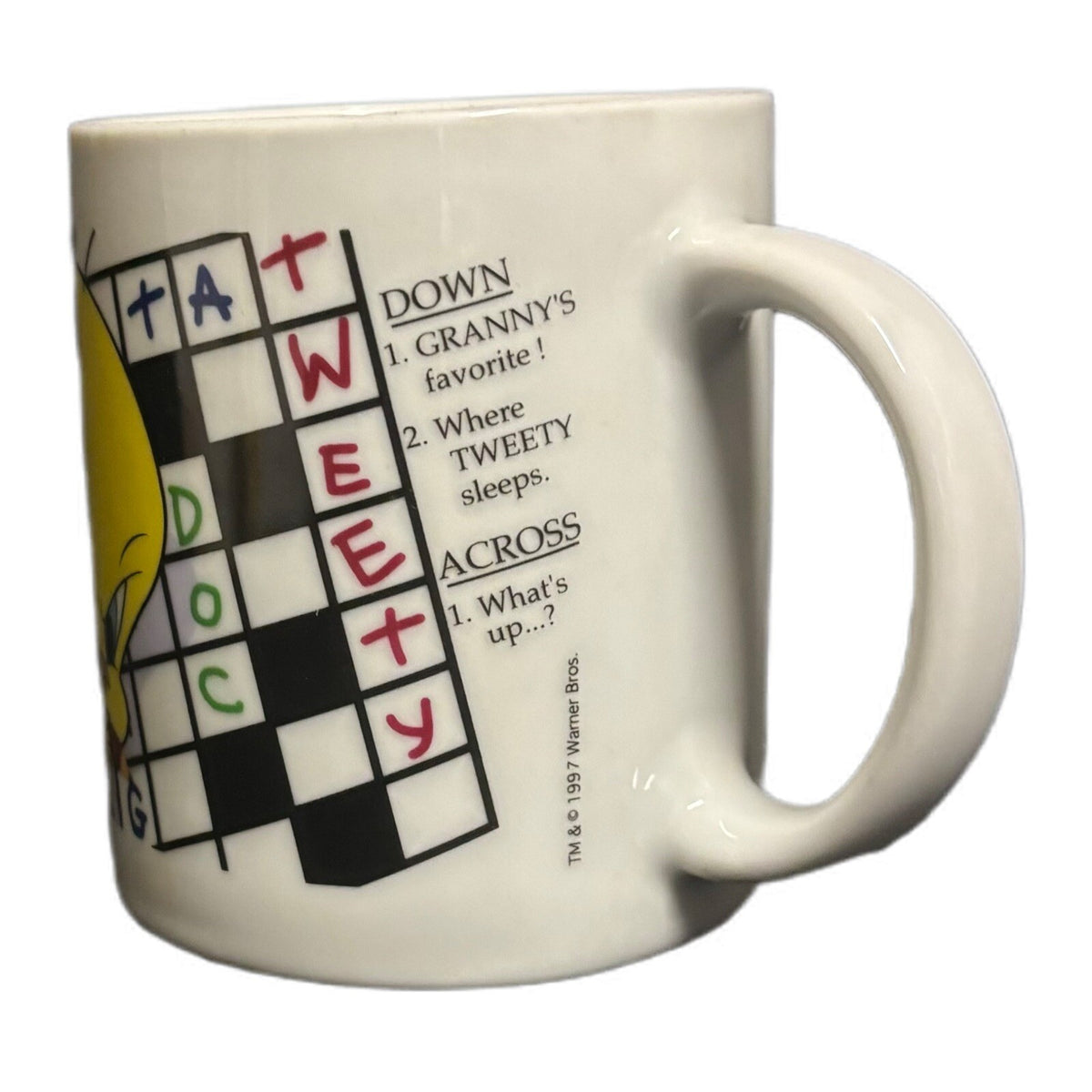 Warner Brothers Mug 1997 Tweety Bird Crossword Puzzle Looney Tunes Coffee Cup