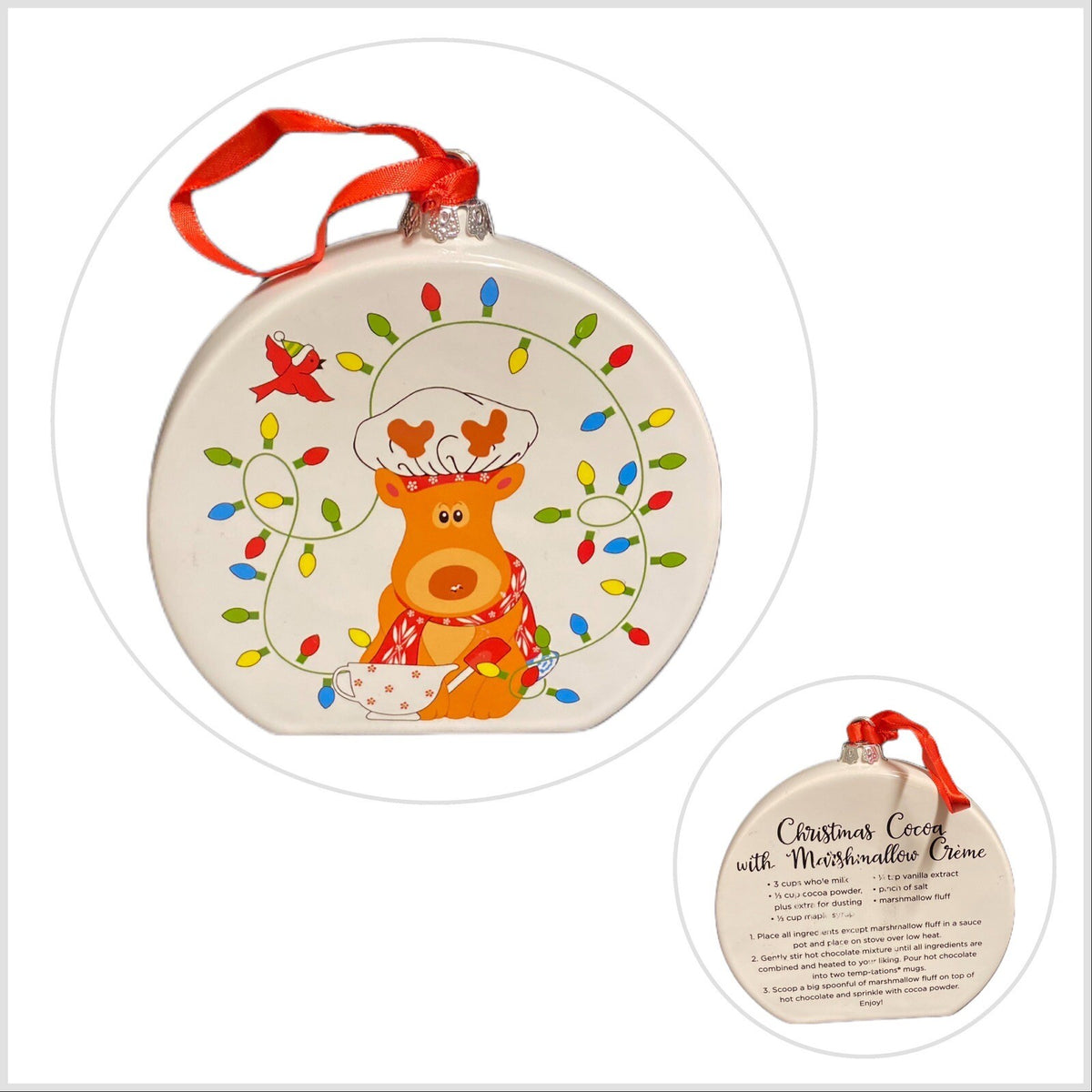 Temp-tations by Tara 6-Christmas Ornaments Ceramic Stand Or Hang Recipe On Back
