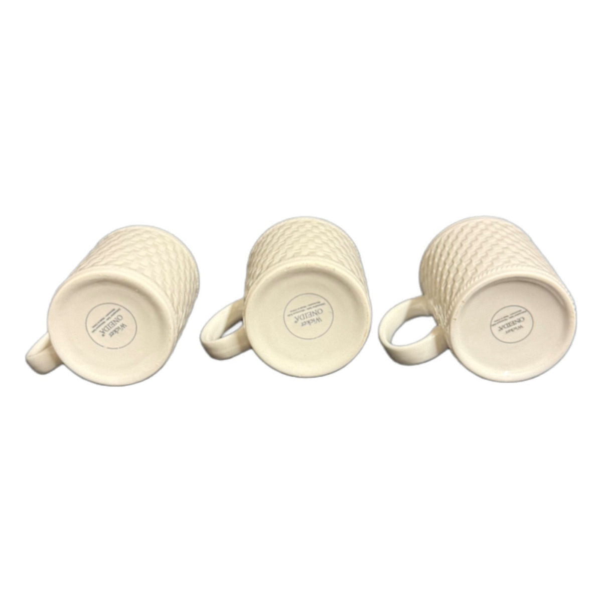 Oneida Wicker White Stoneware Set Of 3 Coffee Mugs Basket Weave
