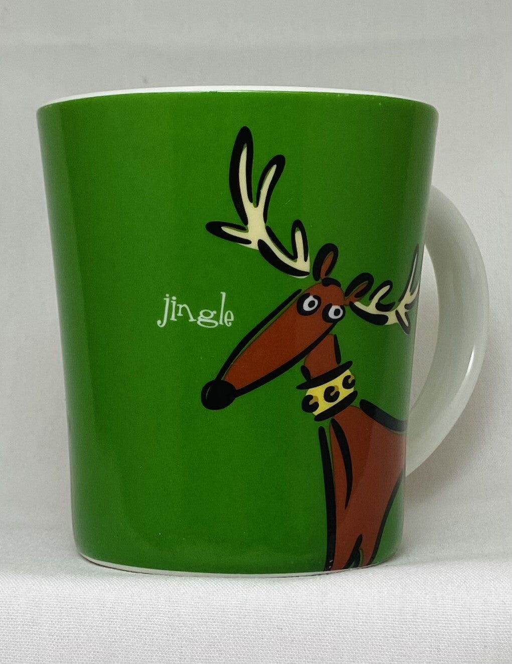 Gibson Max & Lucy Reindeer JINGLE Mugs Set of 2 Holiday Coffee Cups Ceramic