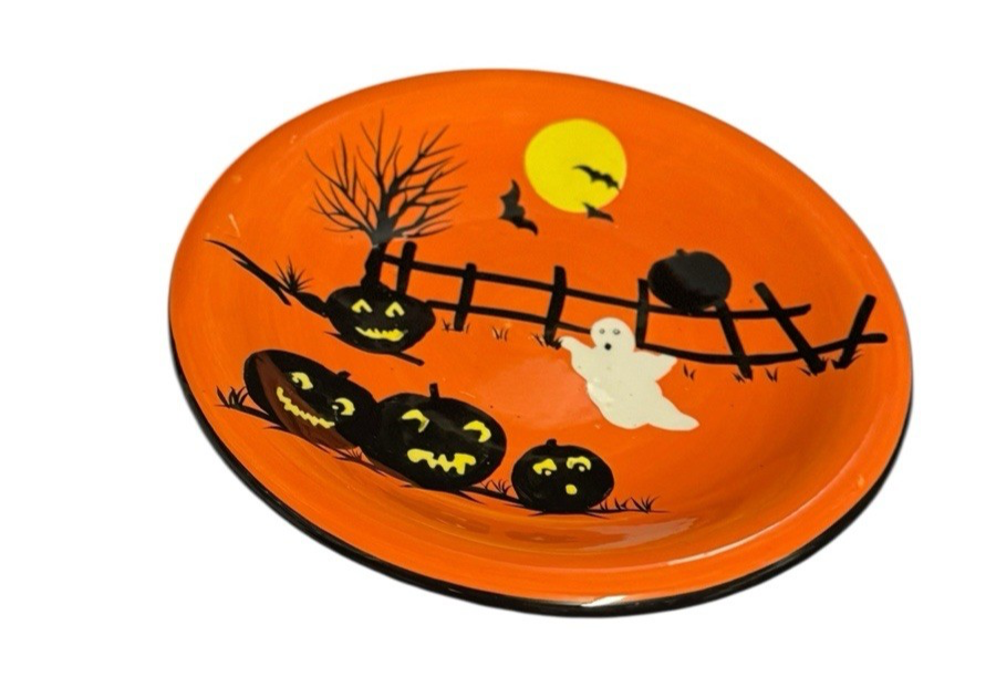 Set of 4 Sakura Haunted Hideaway Halloween Plates 8” Orange Cats Ghost Pumpkins