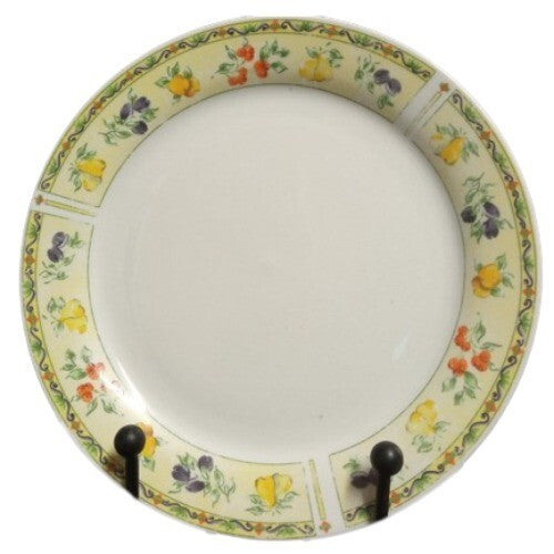 Gibson Designs FRUIT A PLENTY 4-Dinner Plates 9 ¾” D Fruits On Yellow Border