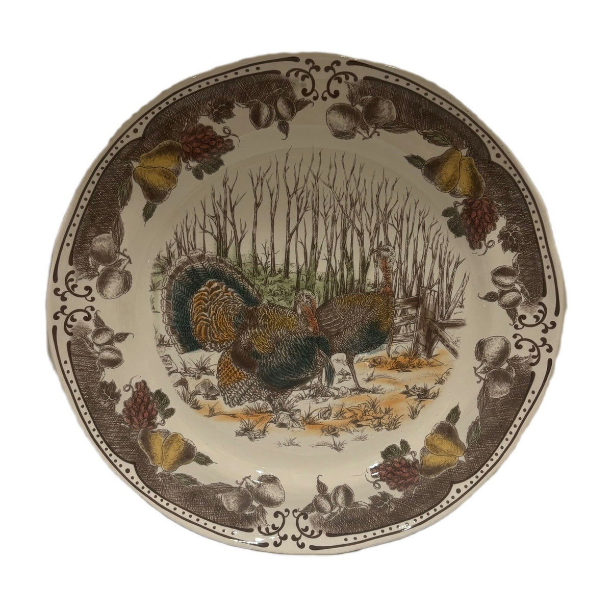 Turkey Platter Thanksgiving Round Serving Tray Fruits Floral Harvest Holiday