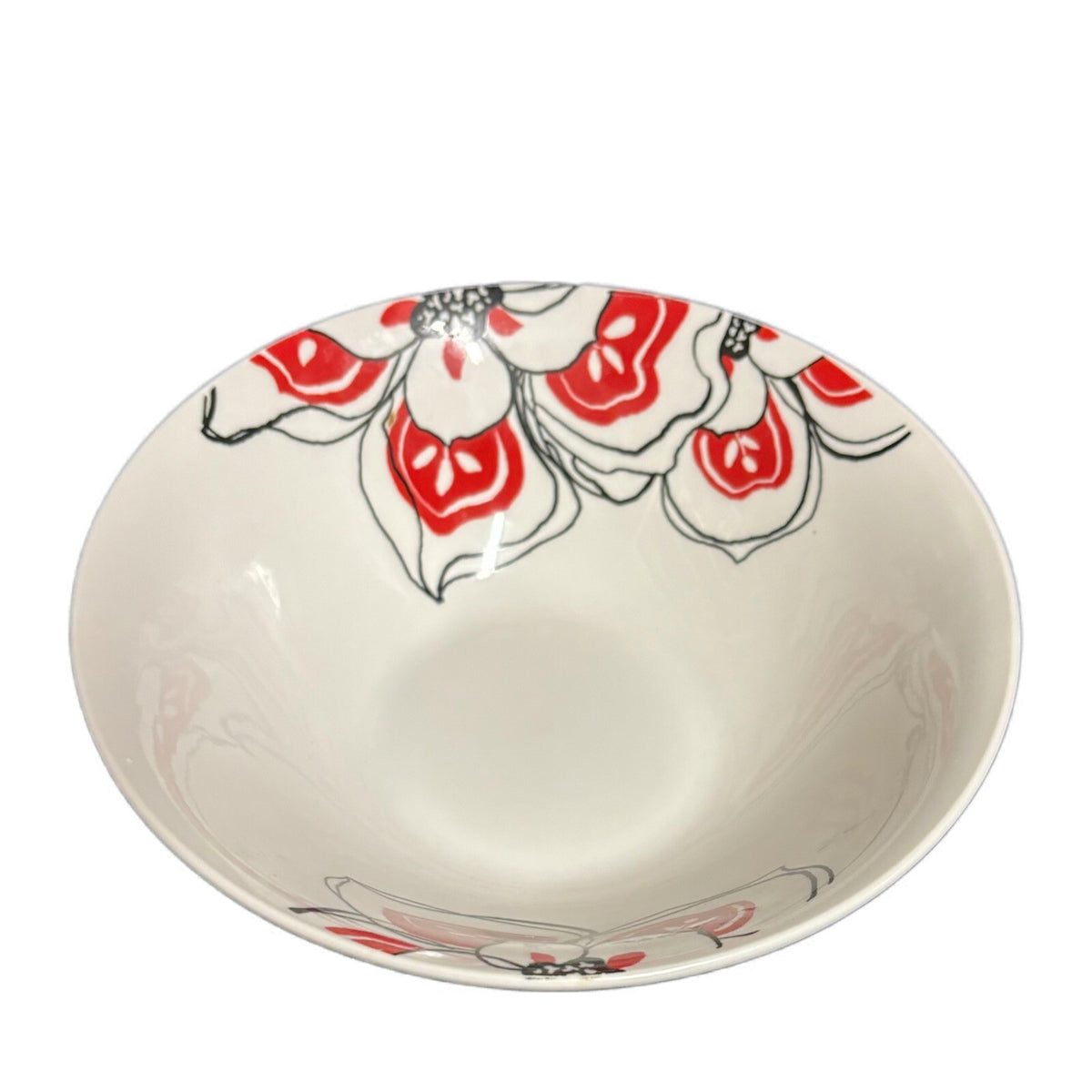 Rare Oneida BRIELLE 6-Bowls Soup/Cereal White Porcelain Red & Black Fower